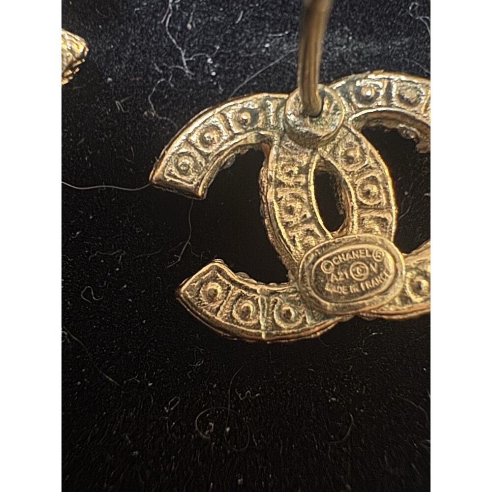 NWT Chanel Classic CC Logo Gold Pearl White with Crystal Stud Earrings - Picture 2 of 4